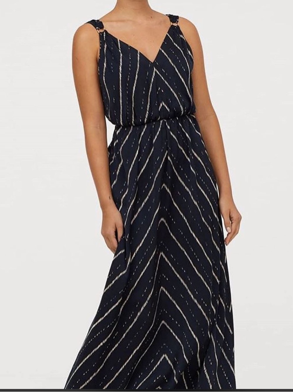 H&M Navy Maxi Dress with Cream Diagonal Stripes